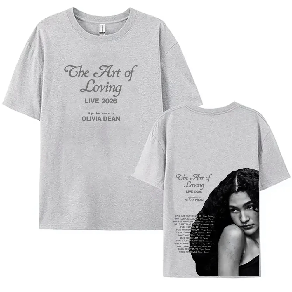 المغني أوليفيا دين الجرافيك قميص مطبوع فن المحبة لايف 2026 قصيرة الأكمام القطن الإناث تي شيرت ملابس منقوشة للجنسين