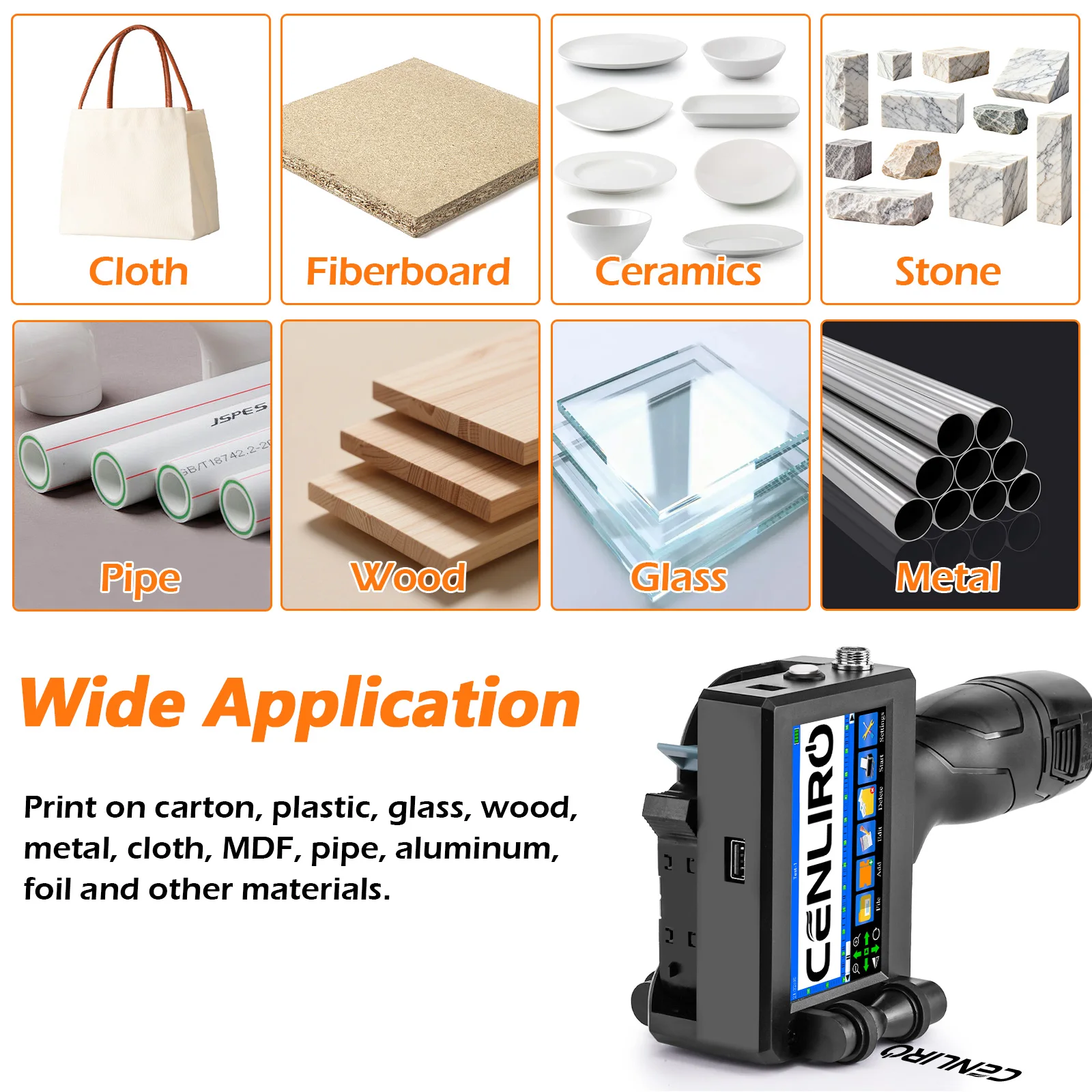 Cenliro CL10B Handheld Inkjet Printer 12.7mm Portable Label Printing Machine for Expiry Date Batch Code QR Bar Logo TIJ Printer