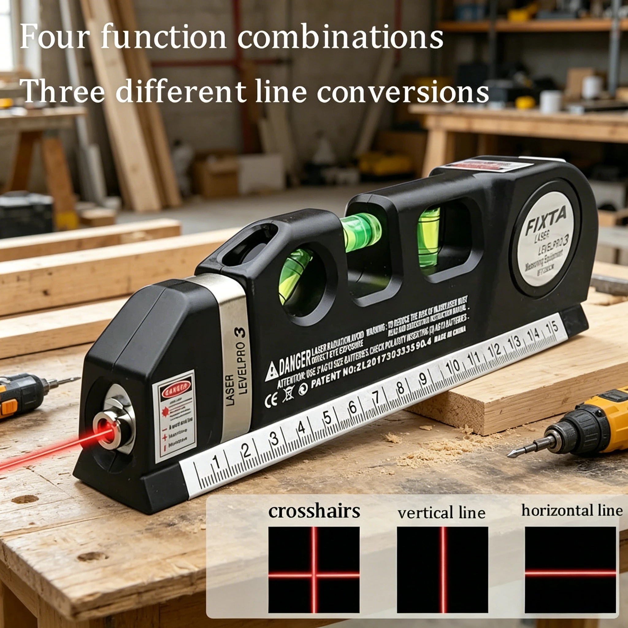 Easy to Use Laser Level Line Tool Multipurpose Laser Level Kit Standard Cross Line Lase 8 Feet Measure Tape Ruler