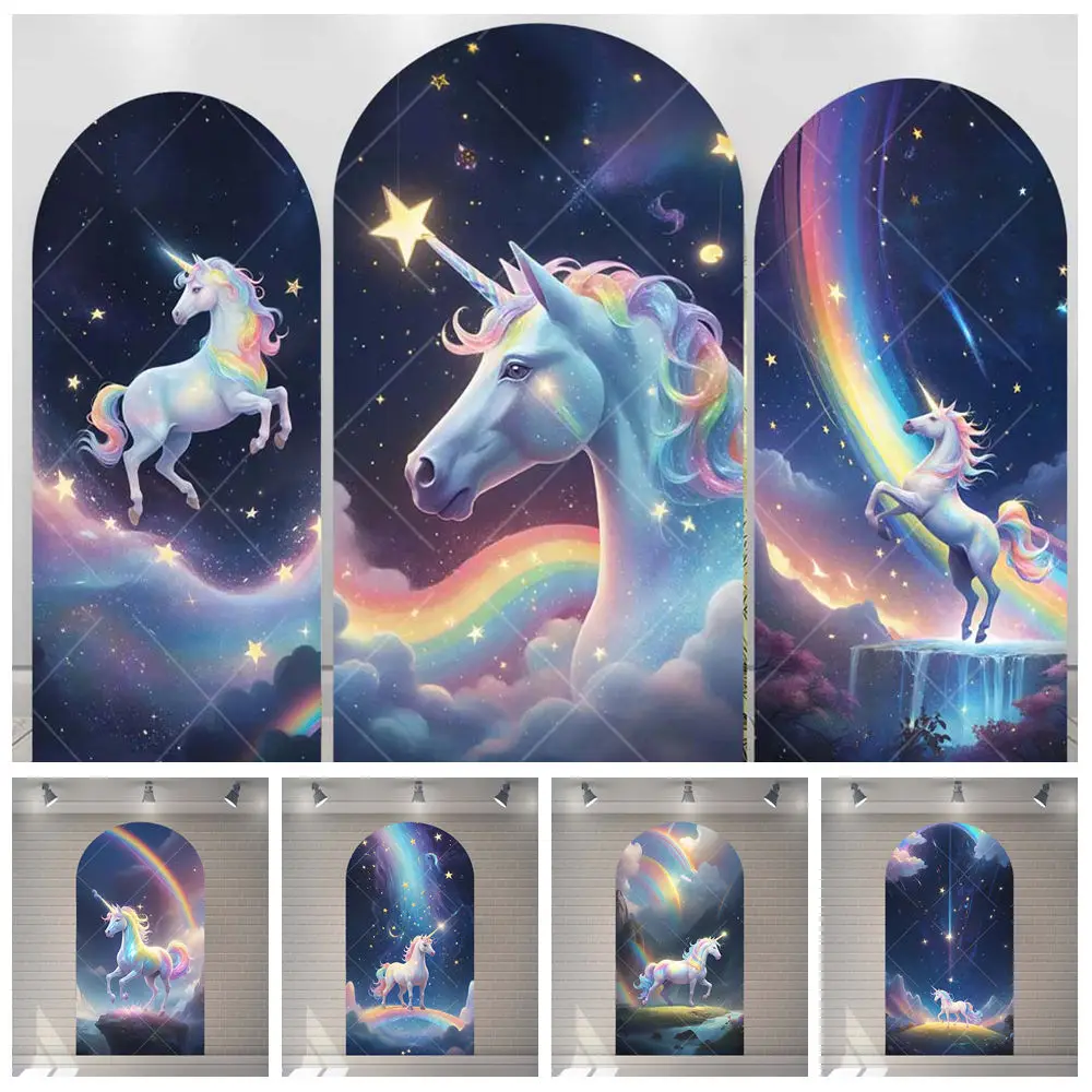 

Stars Galaxy Rainbow Unicorn Kid Cute Girl Baby Birthday Gifts Party Arch Backdrop Custom Kid Room Photo Poster Decor Background