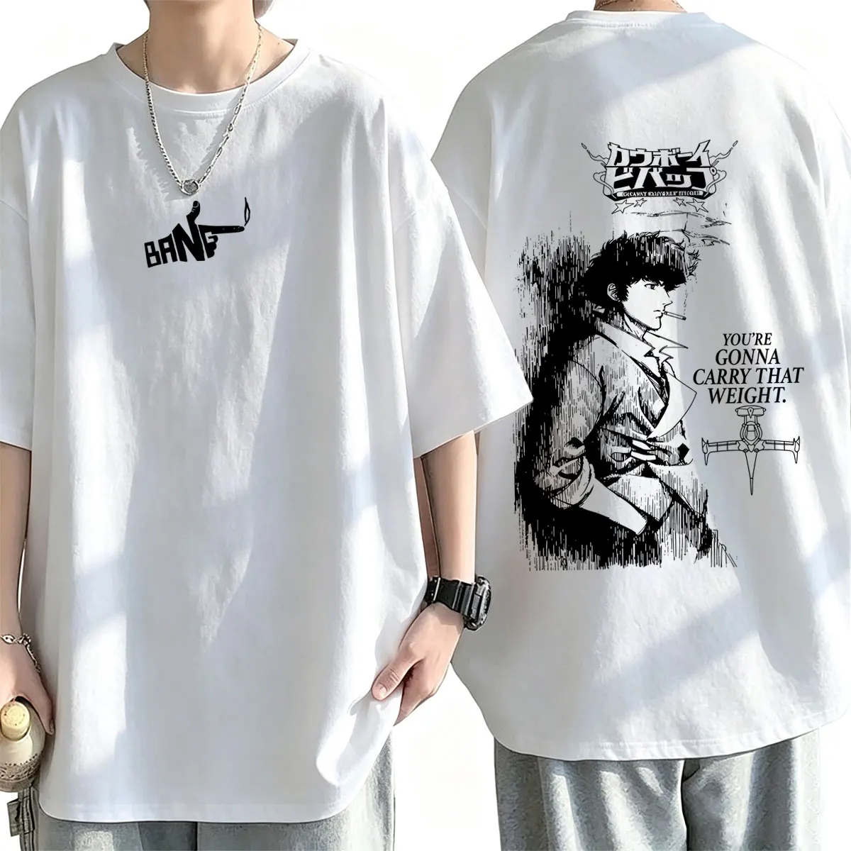 Anime Cowboy Bebop Spike Spiegel You're Gonna Carry That Weight Graphic T-shirt Summer Men Women Manga Oversized Crewneck Tshirt