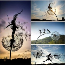 Garden Yard Dancing Fairy Statue Ornament Metal Steel Wires Miniature Pixies Figurine Dandelion Sculpture Lawn Landscape