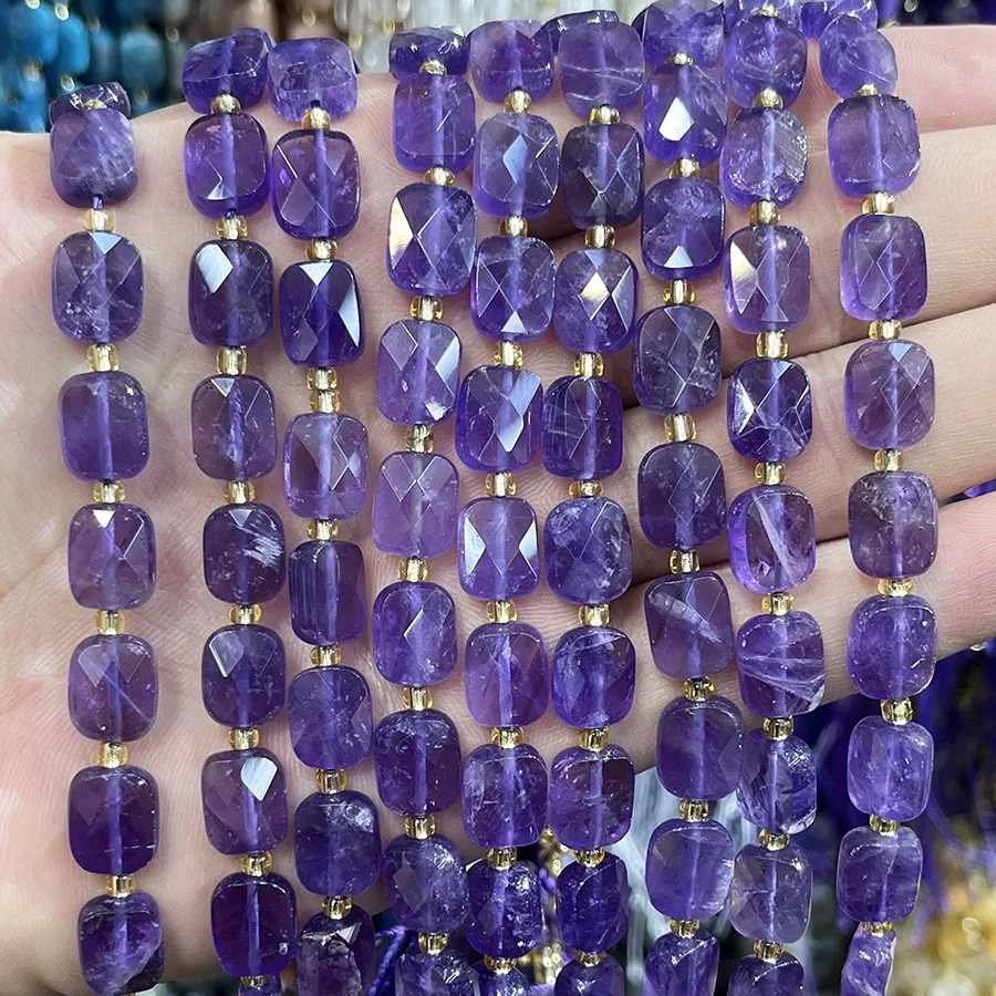 

8x10mm Natural Amethyst Rectangular Bead Cut Faceted Rough Stone Bracelet Necklace DIY