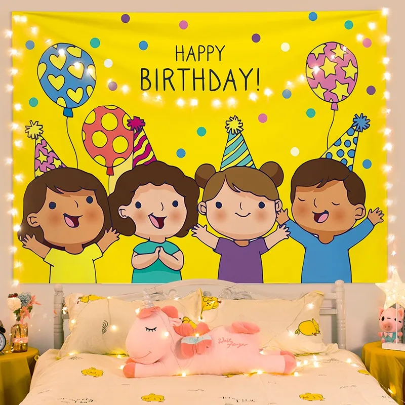 Birthday Background Fabric High-end Party Atmosphere Forest Party Poster Wall Cloth Ins Baby Scene Wall Blanket Cute  Decoration