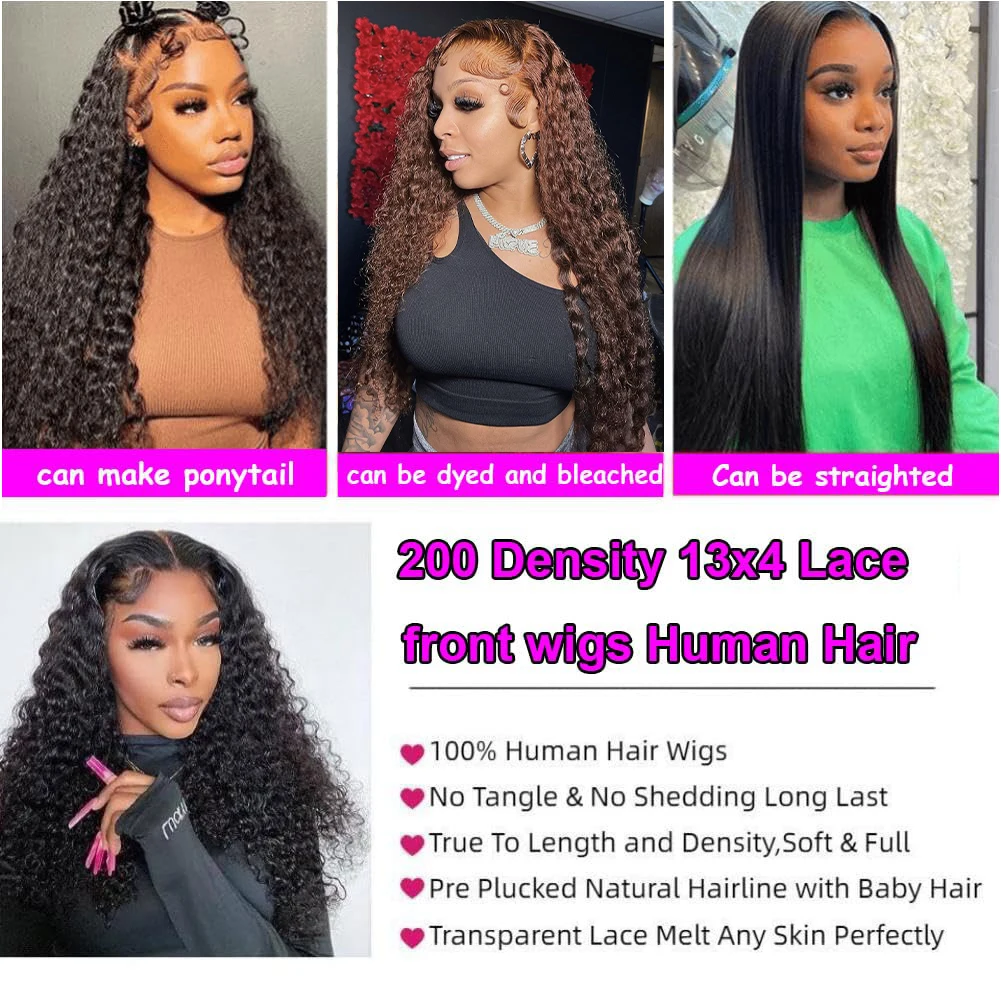 Tiefe lockige Welle 13 x 4 HD transparente Spitze-Frontal-Echthaar-Perücken 200 Dichte natürliche schwarze Wasserwelle Lace-Front-Perücke Echthaar