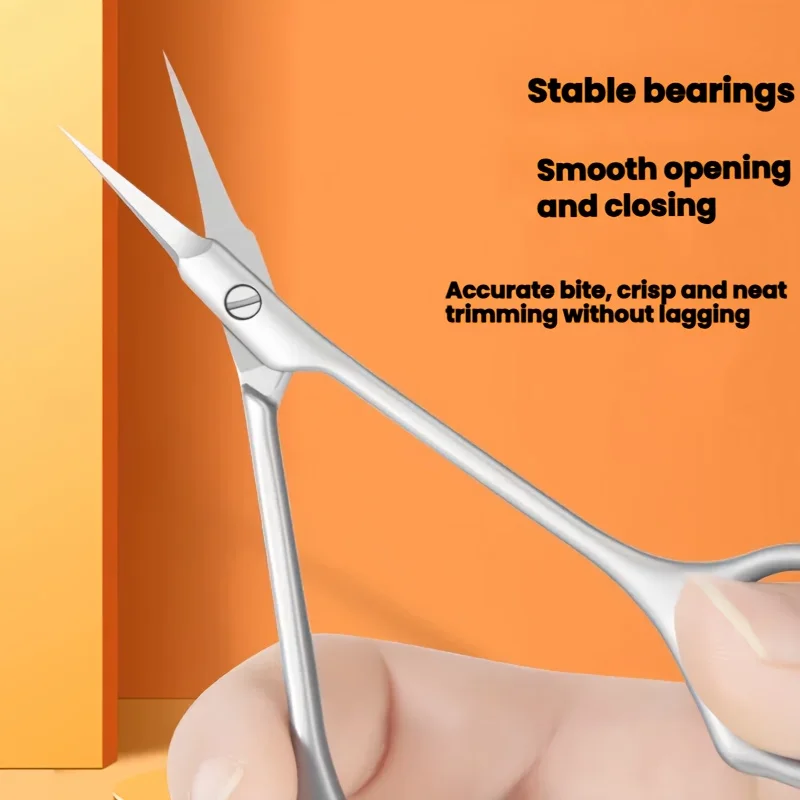 Stainless Steel Cuticle Scissors Includes Storage Pouch Ultra-Fine Curved Blade with Safety Guard Ultra-Thin Nail Clipper