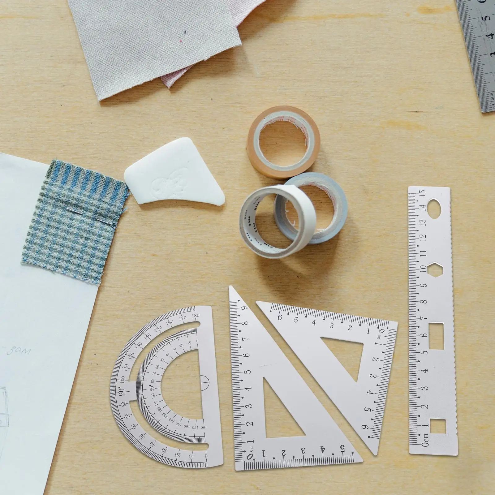 Metal Ruler Set Tools for Students Drawing Engineering Protractor Triangle Plate Semicircle Ruler Stationery Set