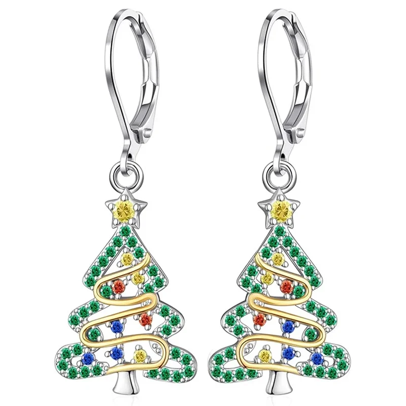 Huitan Dainty Christmas Tree Drop Earrings for Women Noble Luxury Two-tone Ear Accessories Attractive Fashion Jewelry for Party