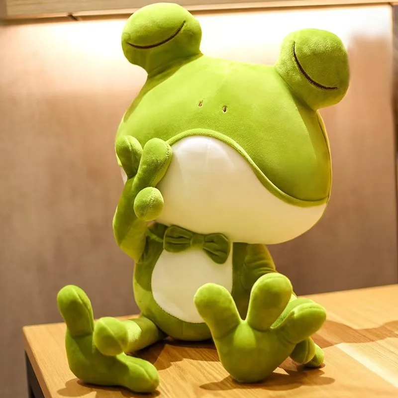 Kawaii Plush Toy Green Frog Prince Long Leg Stuffed Doll Sleep Pillow Cute Plushie for Kids Birthday Xmas Gift