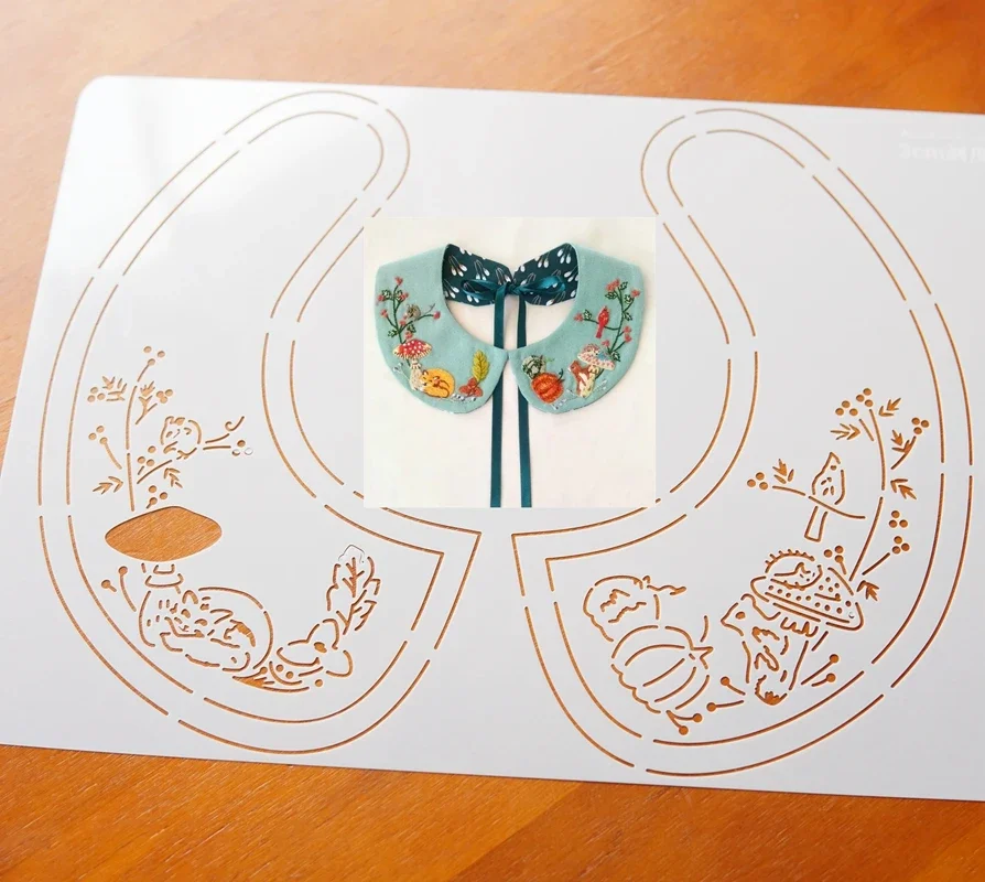 5designs Collar Combination Embroidery Template DIY Hand Sew Tea Cushion Pillow Embroidery Tool Sashiko Template