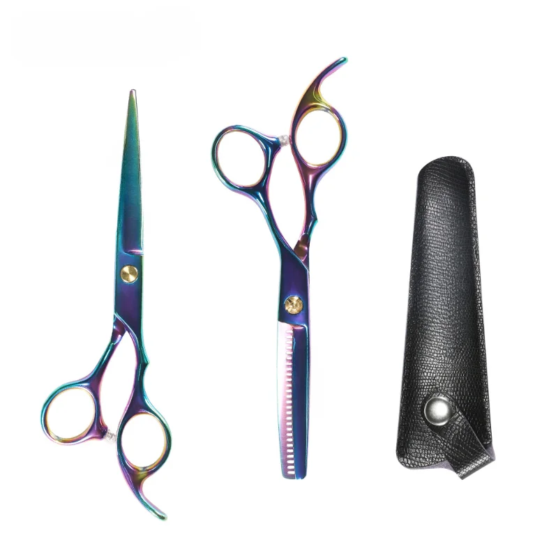 Haircuts, Hairdressing, Colored Scissors, Flat Tooth Cuts, Dazzling Colored Leather Suits, 6 Inches