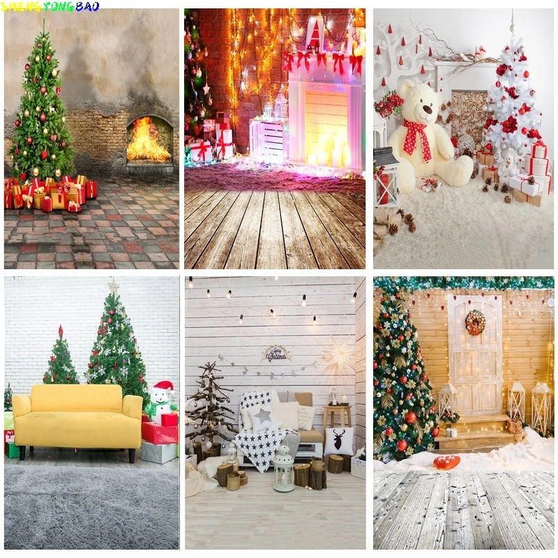 

Vinyl Custom Christmas Indoor Theme Photography Background Christmas tree Fireplace Children For Photo Backdrops YXSD-11