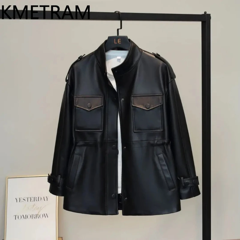 Giacca in vera pelle di pecora al 100% Donna Colletto alla coreana nero Giacche in vera pelle Donna Novità in capispalla Abiti autunnali 2025 Chaquetas