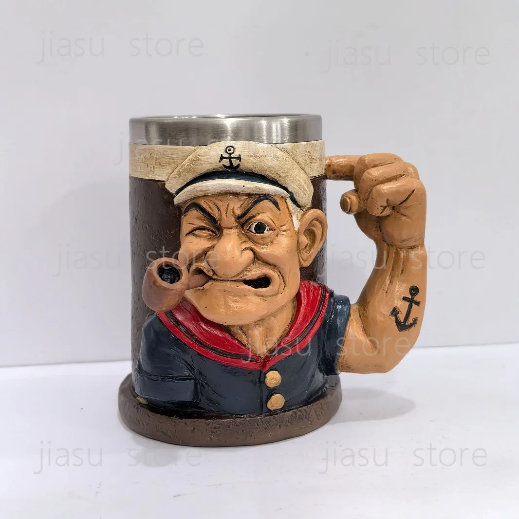 

New 3D Popeye Power Mug, Resin Coffee Cup, Home Desktop Decoration, Unique Gift for Cartoon Fans