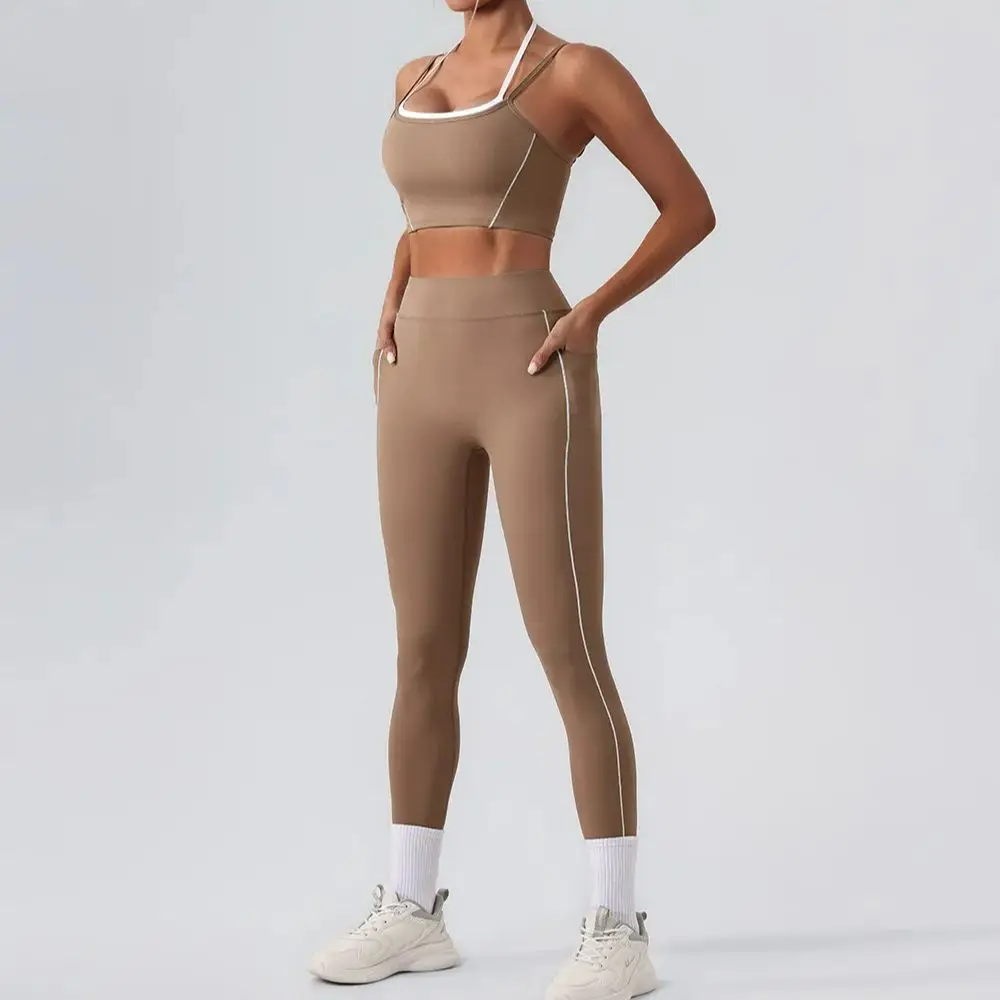 Mulheres leggings de yoga com bolsos ginásio esportes atléticos leggins calças de treinamento elástico treinamento treino exercício collants ternos