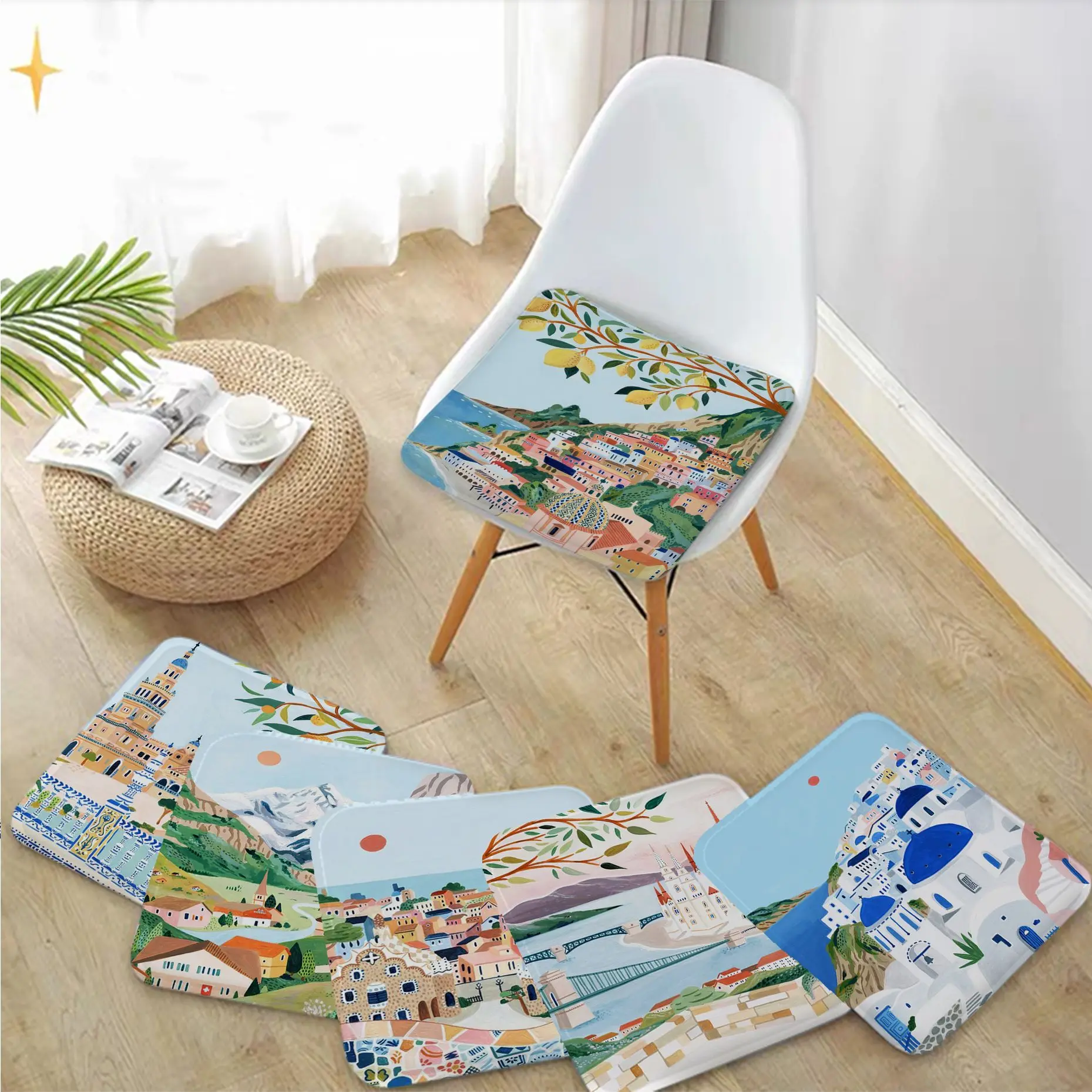 

Barcelona Santorini Italy Japan European Chair Mat Soft Seat Cushion For Dining Patio Home Office Indoor Outdoor Garden Cushions