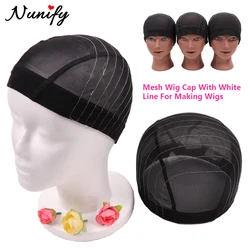 New Wig Cap With White Line Mesh Dome Caps With Guideline Map For Making Wigs Stretchable Mesh Cap For Beginner 5x5 Lace Closure