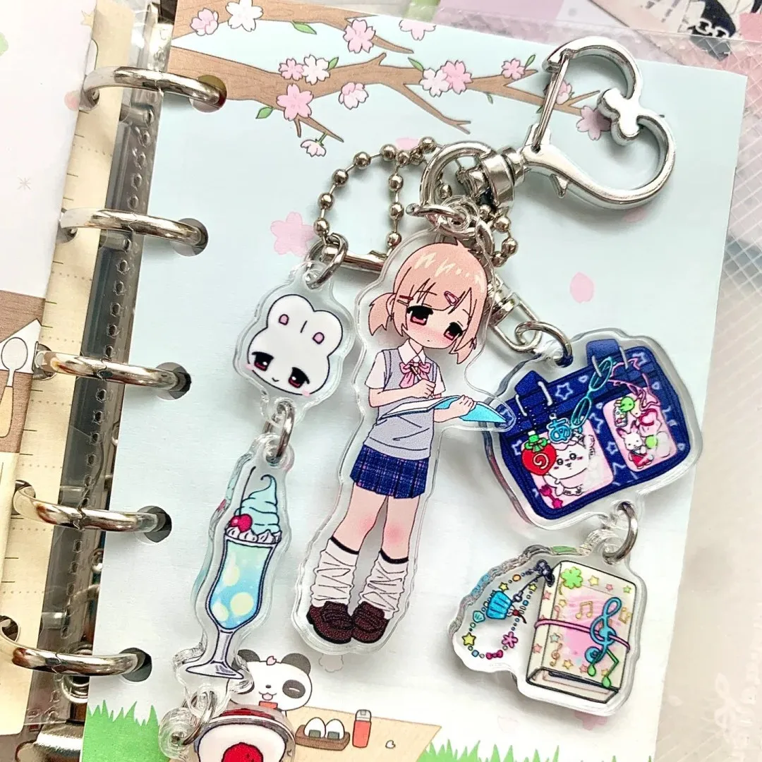 Y2K Kawaii School Girl Acrylic Keychain Multi Charms Rabbit Ice Cream Bag Music Book Heart Clasp Bag Pendant For Women Jewelry