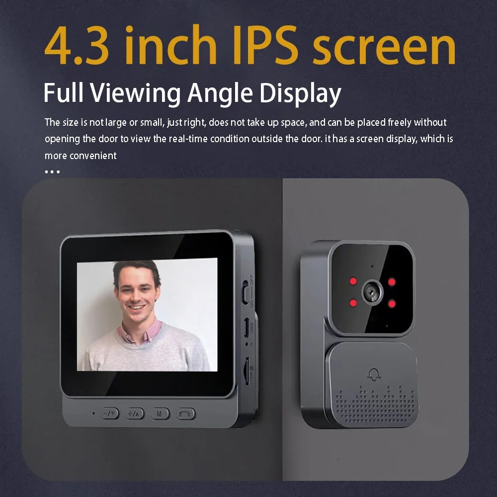 4.3'' IPS Screen 2.4G Wireless Visual Intercom Doorbell with Screen Smart High-definition Video Monitoring Two-Way Intercom