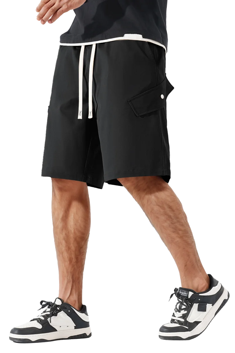 

Summer Men's Cargo Shorts Multiple Pockets Casual Shorts Running Solid Color Elastic Waist Drawstring Short Pants Streetwear