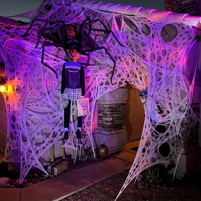 Toile d'araignée extensible pour Halloween, décor en toile d'araignée en coton pour intérieur et extérieur, maison hantée, fête, fournitures de décoration effrayantes