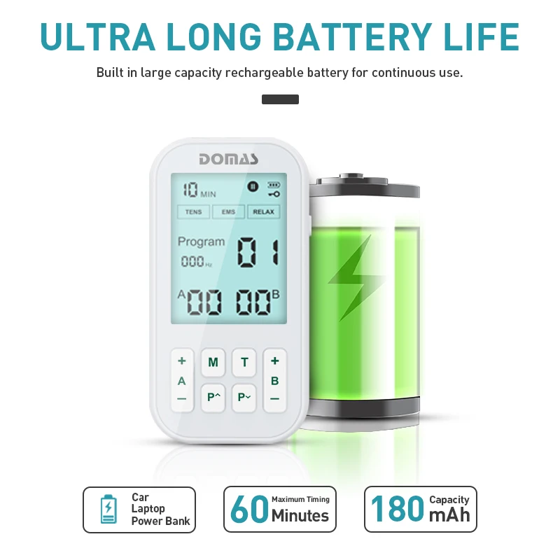 Smart Library OEM ODM Rechargeable Dual Channel Tens Machine Large Capacity Battery Electrode Massage For Body Pain Relief-for B