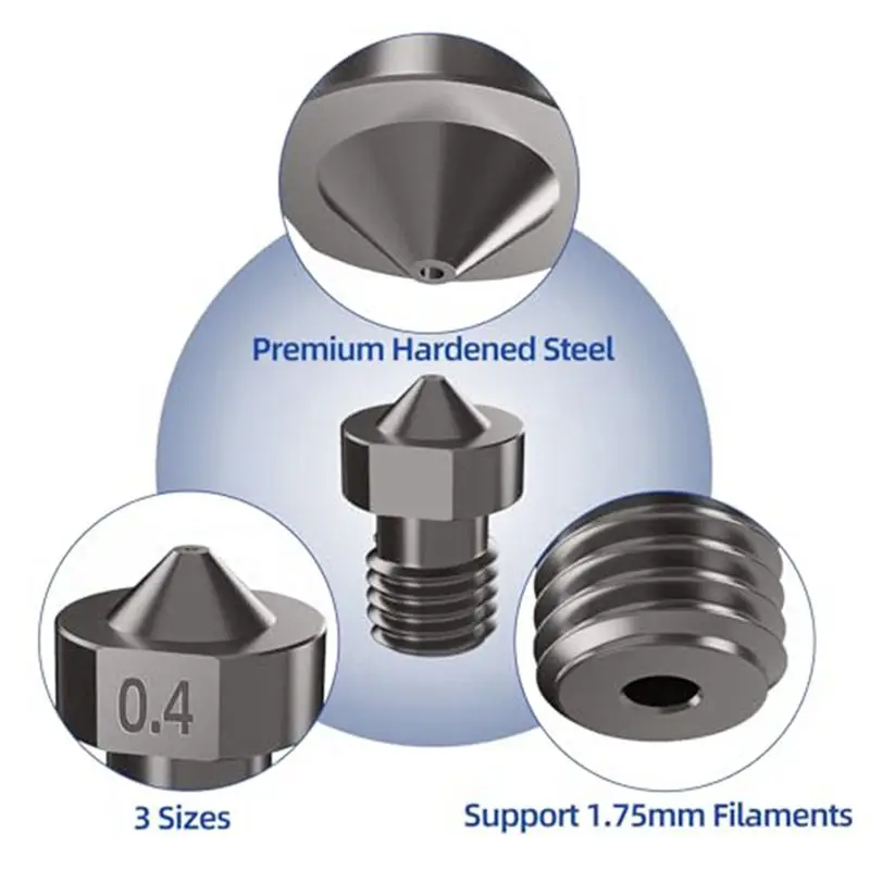 A72P 8Pcs Hardened Steel V6 Nozzle Kit, 3D Printer V6 Hotend Extruder Nozzles 0.4Mm 0.6Mm 0.8Mm For Anycubic I3 Mega