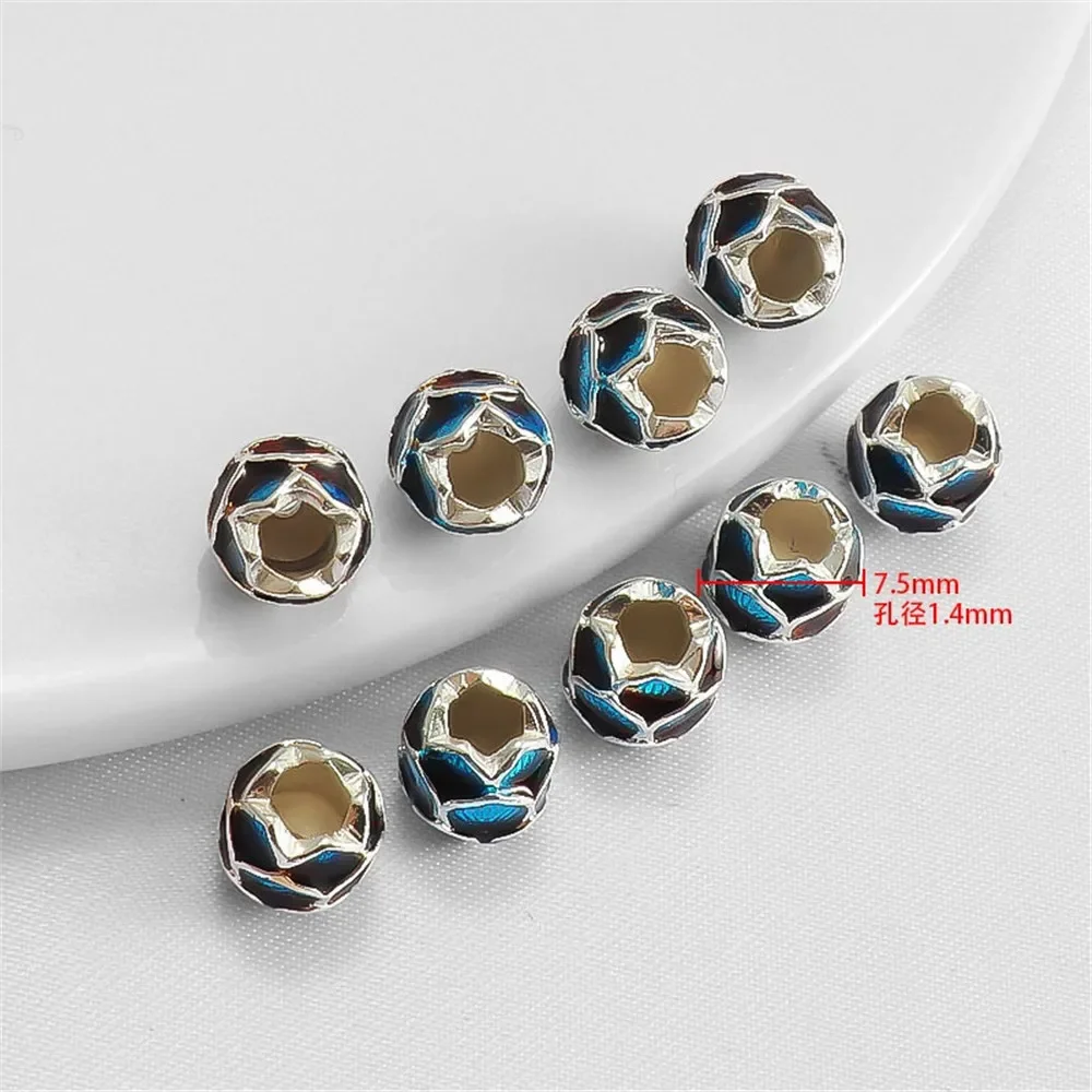 

Copper Silver-plated Color-protecting Oil Lotus Beads Jingtai Blue Beads Diy Bracelet Necklace Jewelry Accessories Loose Beads