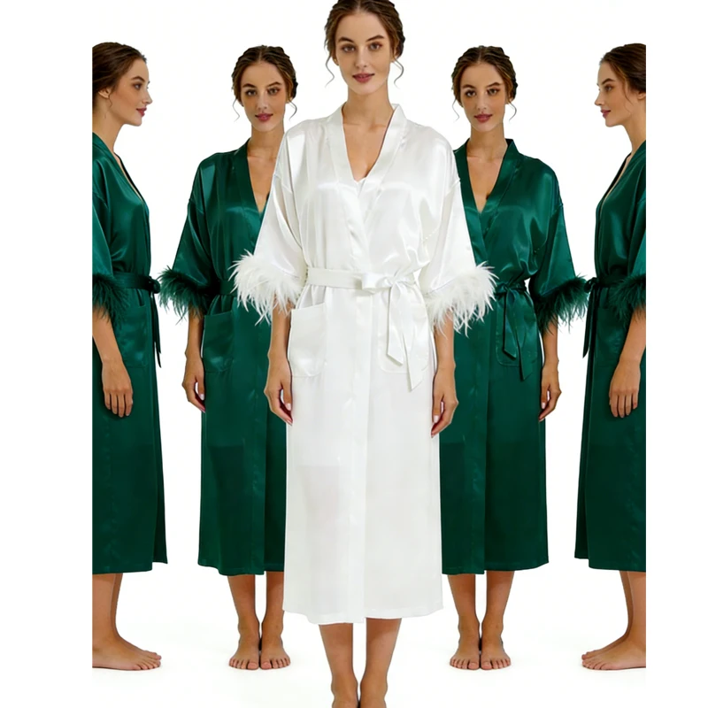 Personalized Name and Date Robe Elegant Bride Bridesmaid Feather Bathrobe Birthday Party Gown Add Any Text Robes image 6