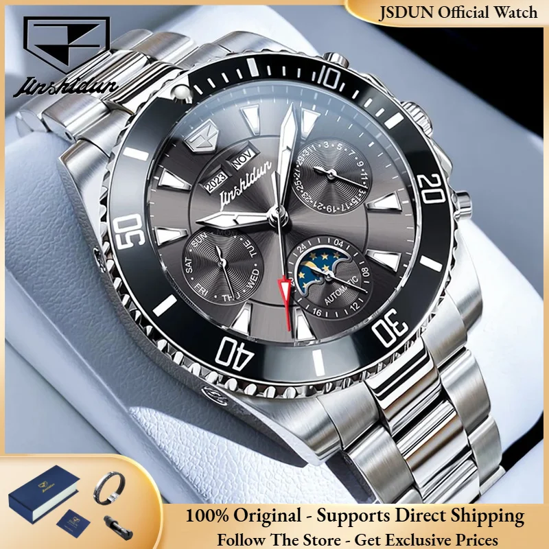 JSDUN 8931 Luxury Brand Men Watch Multi functional Diving Rotating bezel Timing Watch Top Trend Moon Phase Men Automatic Watch