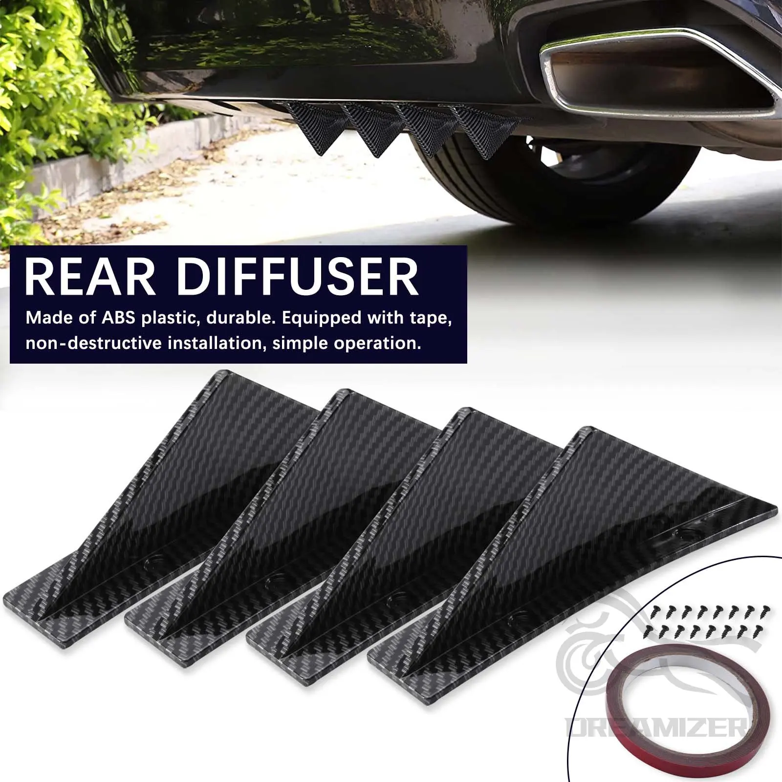 4pcs Universal Carbon Fiber Black ABS Rear Bumper Lip Diffuser Spoiler for Enhancing Car Aerodynamics And Style Protector Guard