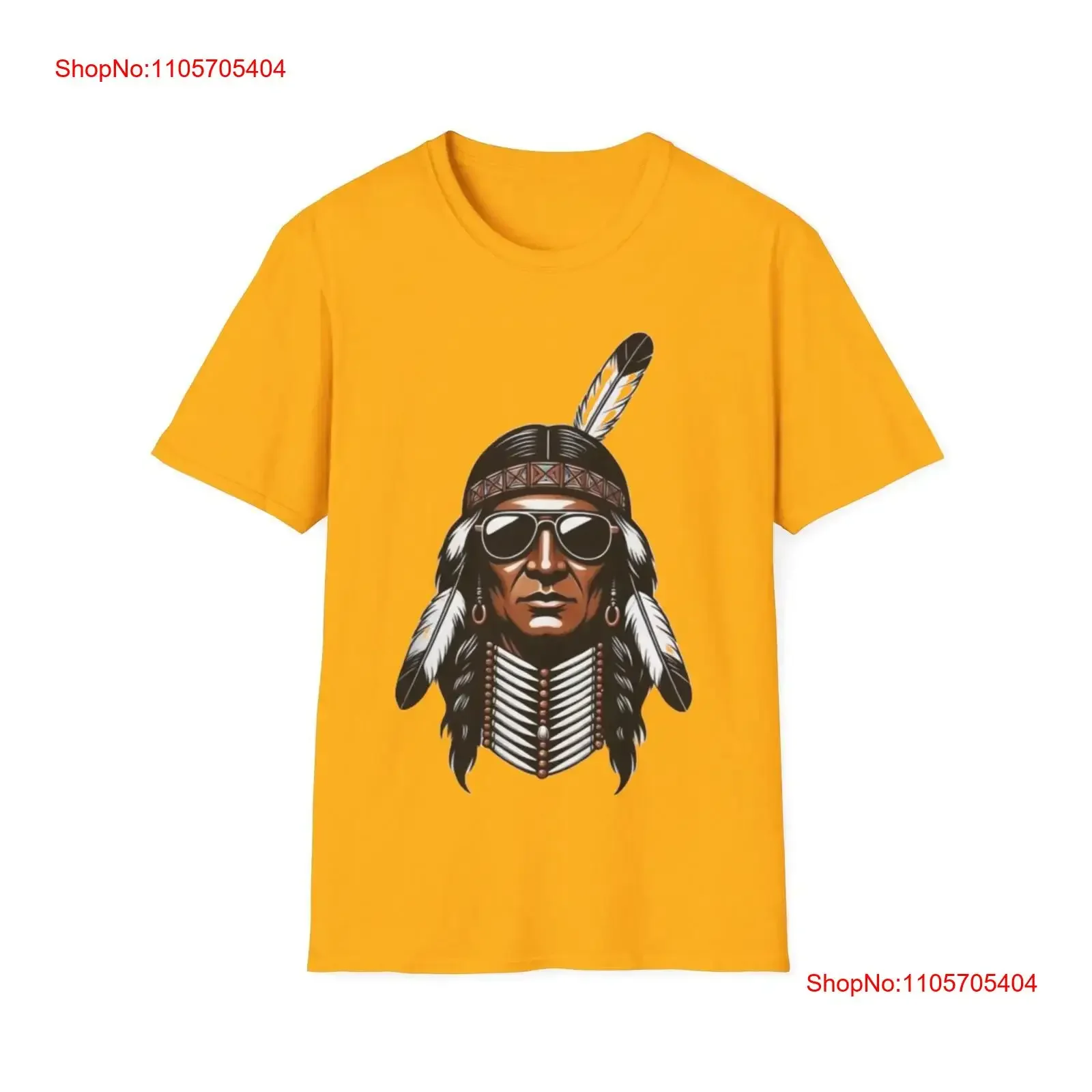 Sunglasses Comanche Chief Illustration T Shirt Tribal Headdress Feather Art long or short sleeves vintage Washed graphic