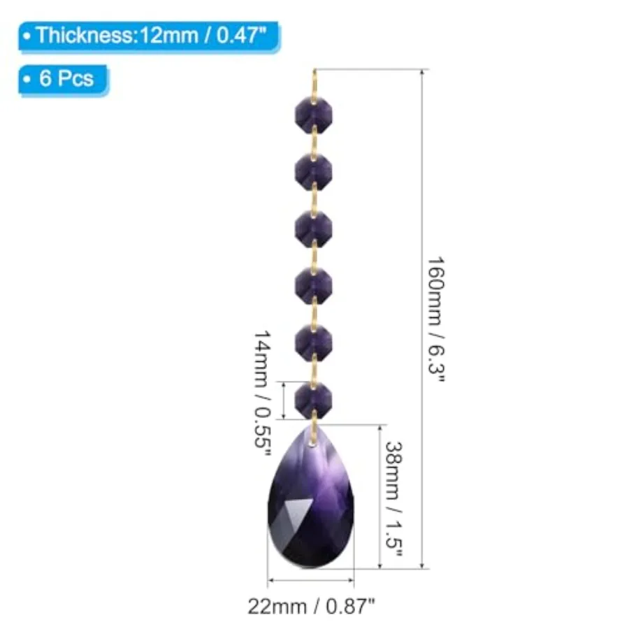 Teardrop Crystal Chandelier Pendants Beads, 6 Pack Length 38mm Chandelier Prisms Parts Ornaments Hanging Beads for DIY Arts Cra