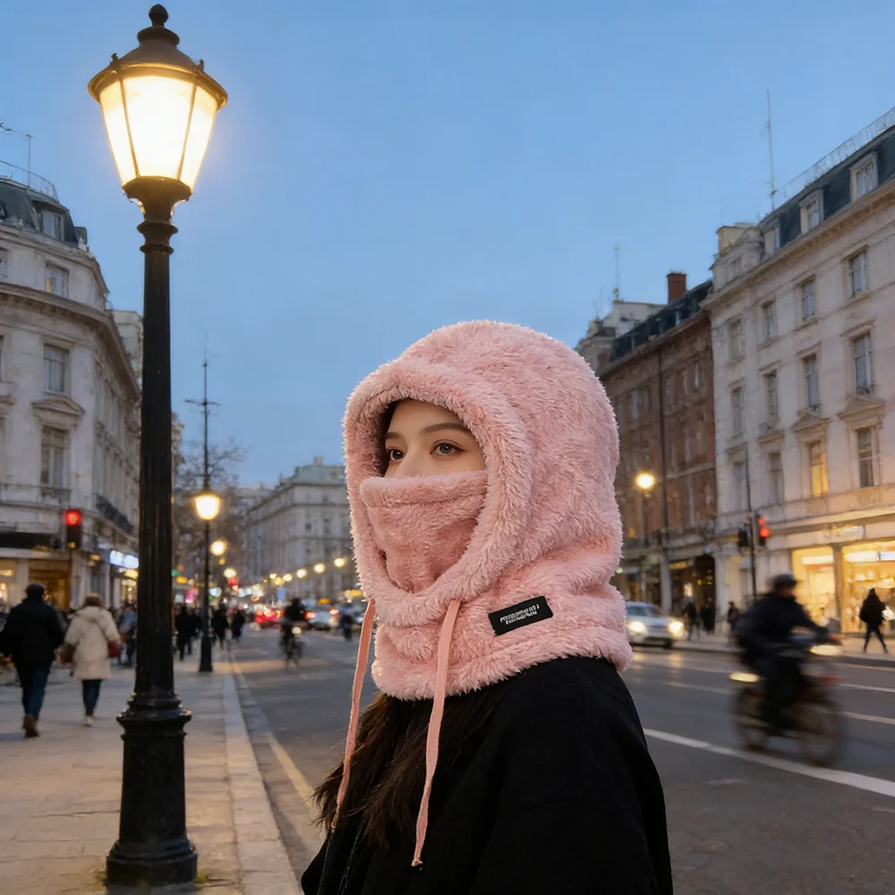 3 في 1 الصوف أفخم قبعة وشاح قناع الوجه مجموعة النساء الرجال بيني قبعة الرياضة في الهواء الطلق يندبروف القبعات سميكة الدافئة هود قبعة