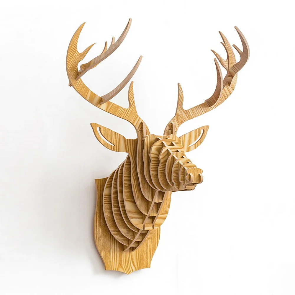 24*20 pollici di grandi dimensioni testa di cervo in legno montaggio a parete Decor Vintage Elk Deer Wood Animal Statue Home Living Room decorazione