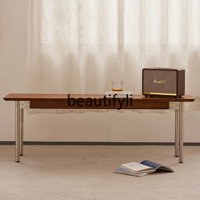 

Nordic solid wood retro log bench light luxury entrance shoe stool entrance stool