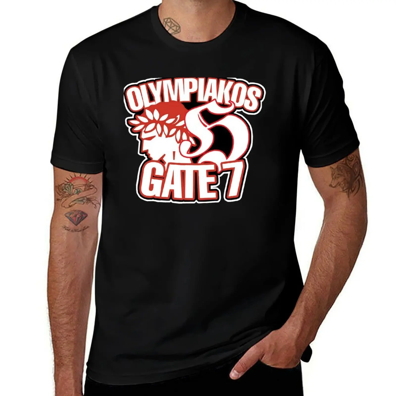 Olympiakos Gate 7 T-Shirt men t shirt cotton 100% T-Shirt