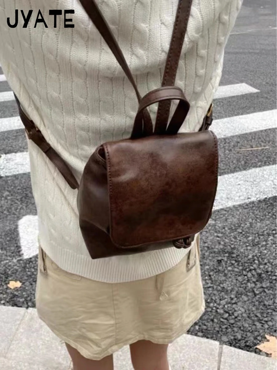 America Vintage School Bag Woman Summer Street Trendy Retro Pu Leather Ladies Shoulder-Bag Harajuku Cute Small Backpack Bags Y2K