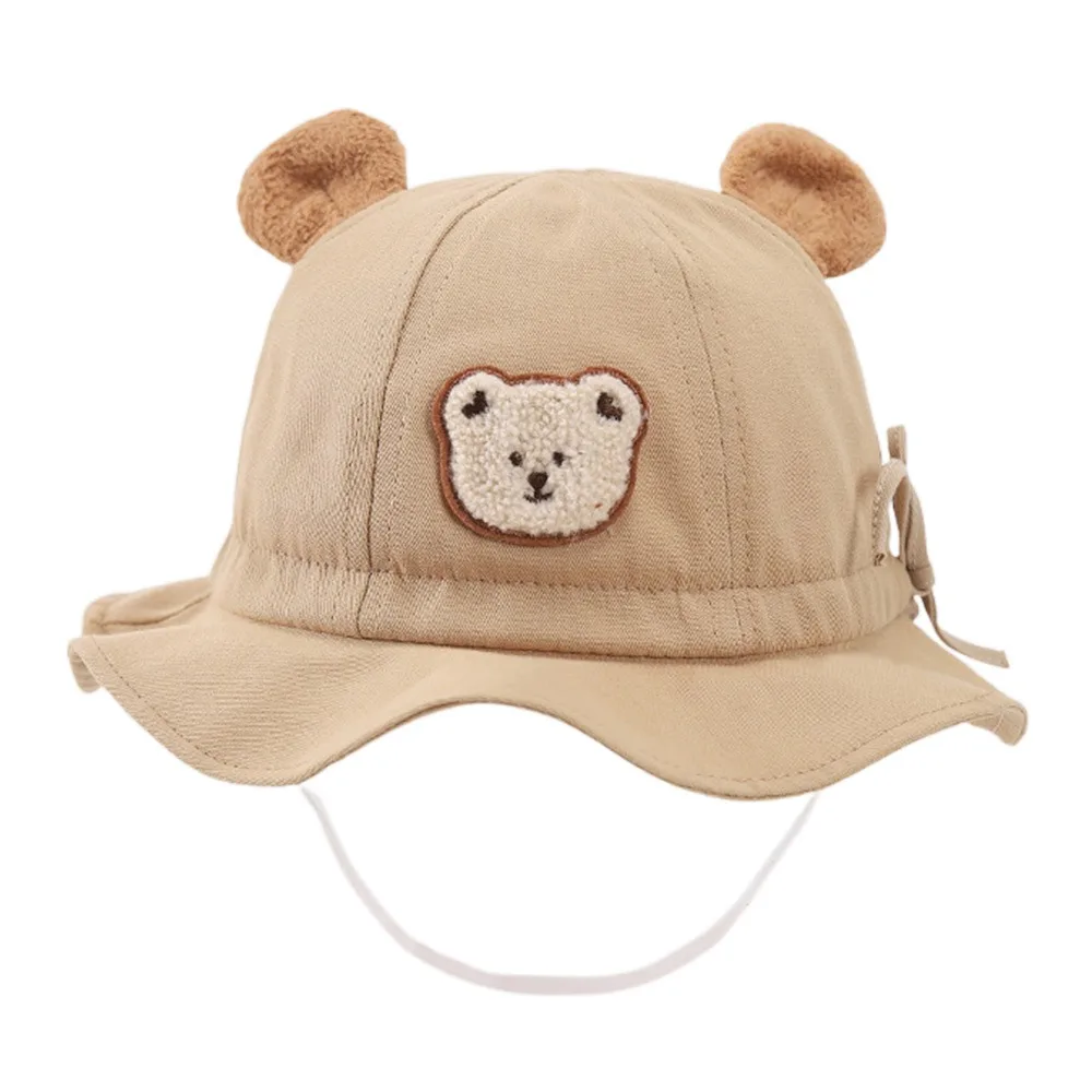 

Cute Cartoon Bear Kids Fisherman Hat Wave Edge Adjustable Children's Sun Hat Sun Protection Basin Hat for Boys and Girls