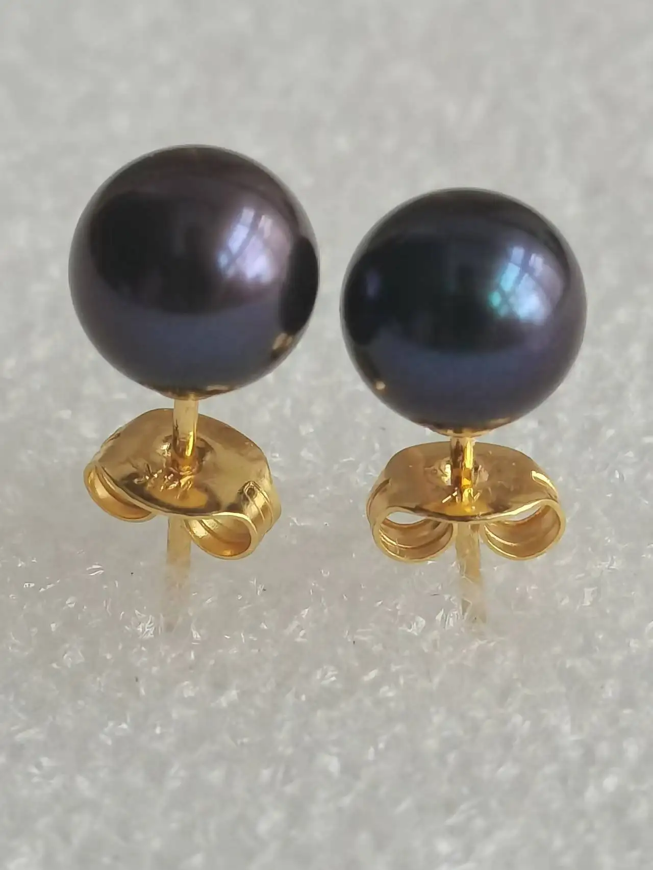 Amazing AAAAA 7.5-8mm Natural Tahaitian China Black Pearl Earrings 14k+box