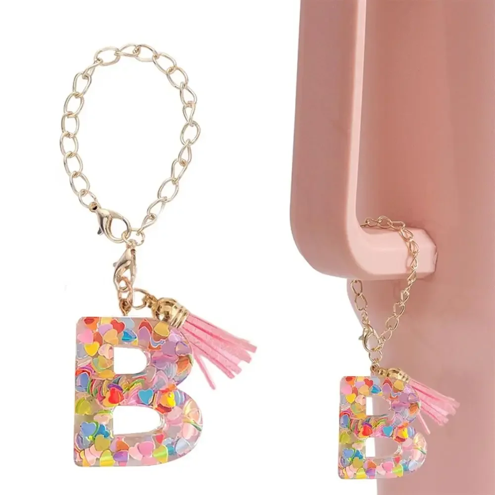 1 PCS Letter Charm for Cup Accessories Cute Initial Keychain Handle Charm for Tumbler for Women Girls 물병