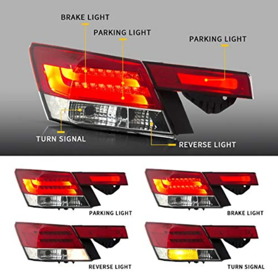 LED Tail Lights Assembly for Honda Accord Inspire 8th Gen 4-Dr Sedan 2008 2009 2010 2012 NOT for 2-Dr Coupe YAB-YG-0196 Driver