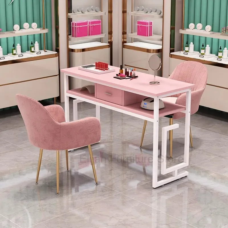 

Modern Exquisite Table Manicurist Pink Station Vanity Beauty Desk Manicure Commercial Mesas De Manicura Salon Furniture CY50NT