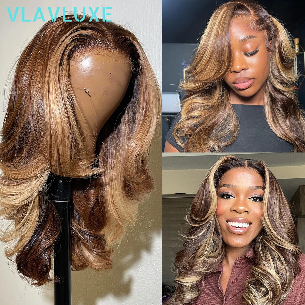 

P427 Блондинка 300% Плотность 13x4 HD Прозрачный Выделенный Бесклеевой Парик Объемная Волна Предварительно Сорванный Кружевной Фронтальный Парик Ombre Remy Curly Wig