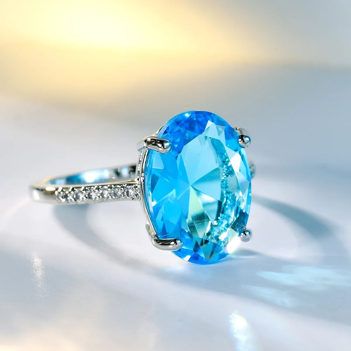 Luxury Female Crystal Solitaire Ring 925 Sterling Silver Blue Oval Zircon Wedding Ring Promise Engagement Rings for Women Bijoux