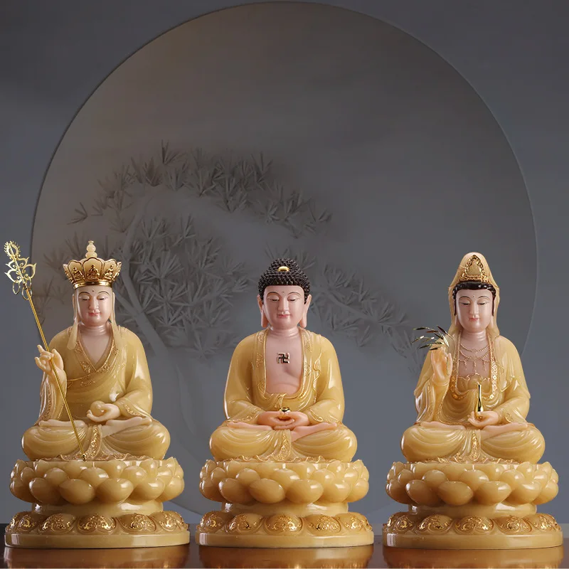 3PCS High grade Jade XI FANG SANSHENG Buddha statue Amitabha Guanyin ksitigarbha bodhisattva HOME shrine Efficacious protection