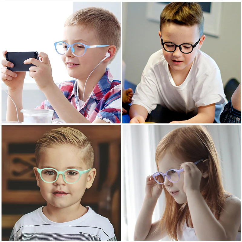 WOWSUN Children's Anti Blue Light Glasses with Exquisite Circular Frame Girls and Boys Computer Glasses AA199