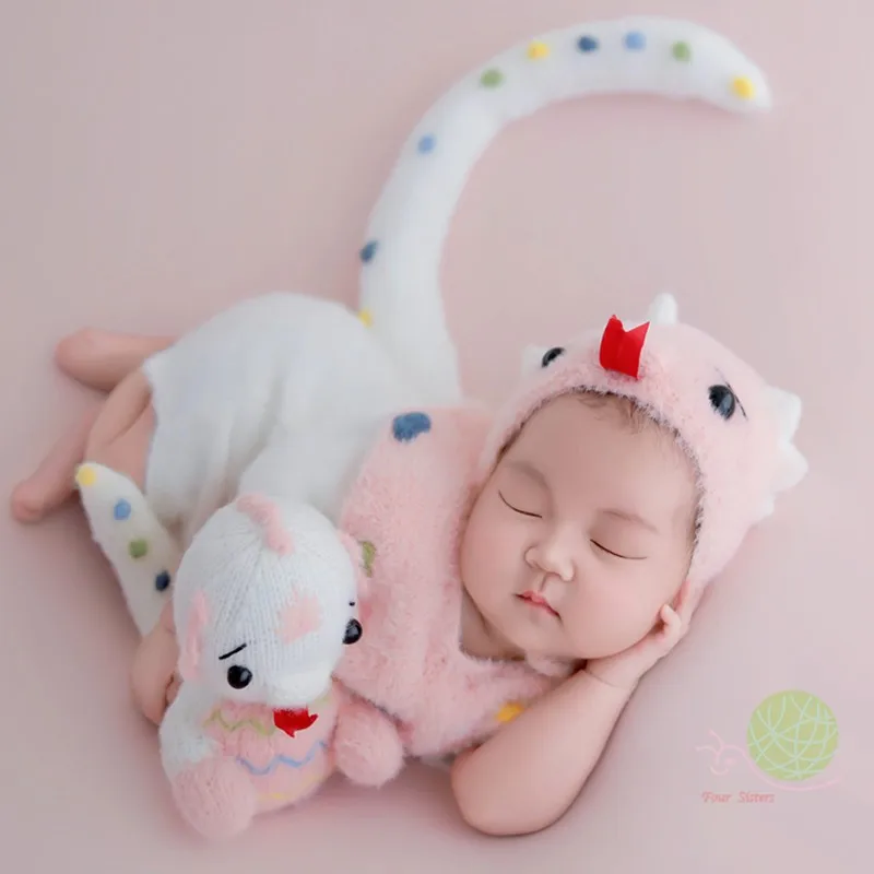 ❤️Newborn Photography Clothing Pink Snake Hat+Jumpsuit+Tail+Doll 4Pcs/Set Studio Baby Photo Props Accessories Clothes Outfits