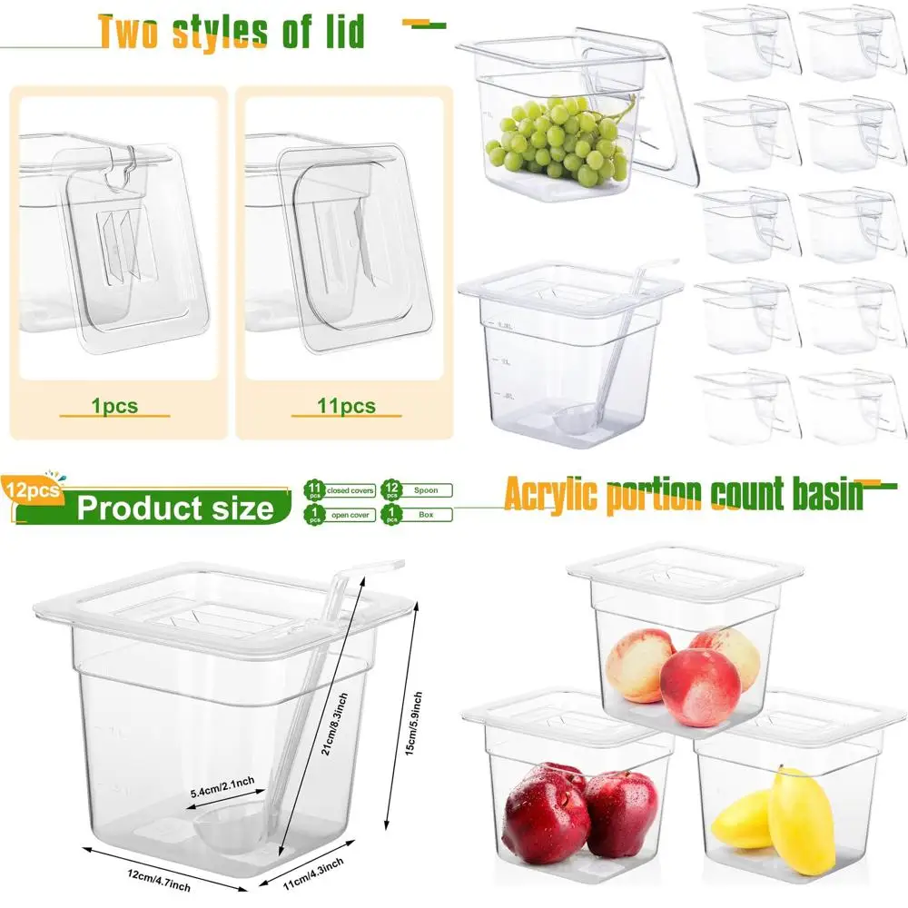 

Набор из 12 прозрачных пластиковых контейнеров для еды размером 1/6 (глубина 6 дюймов) с крышками и 1 пластиковой ложкой для ресторанов и отелей