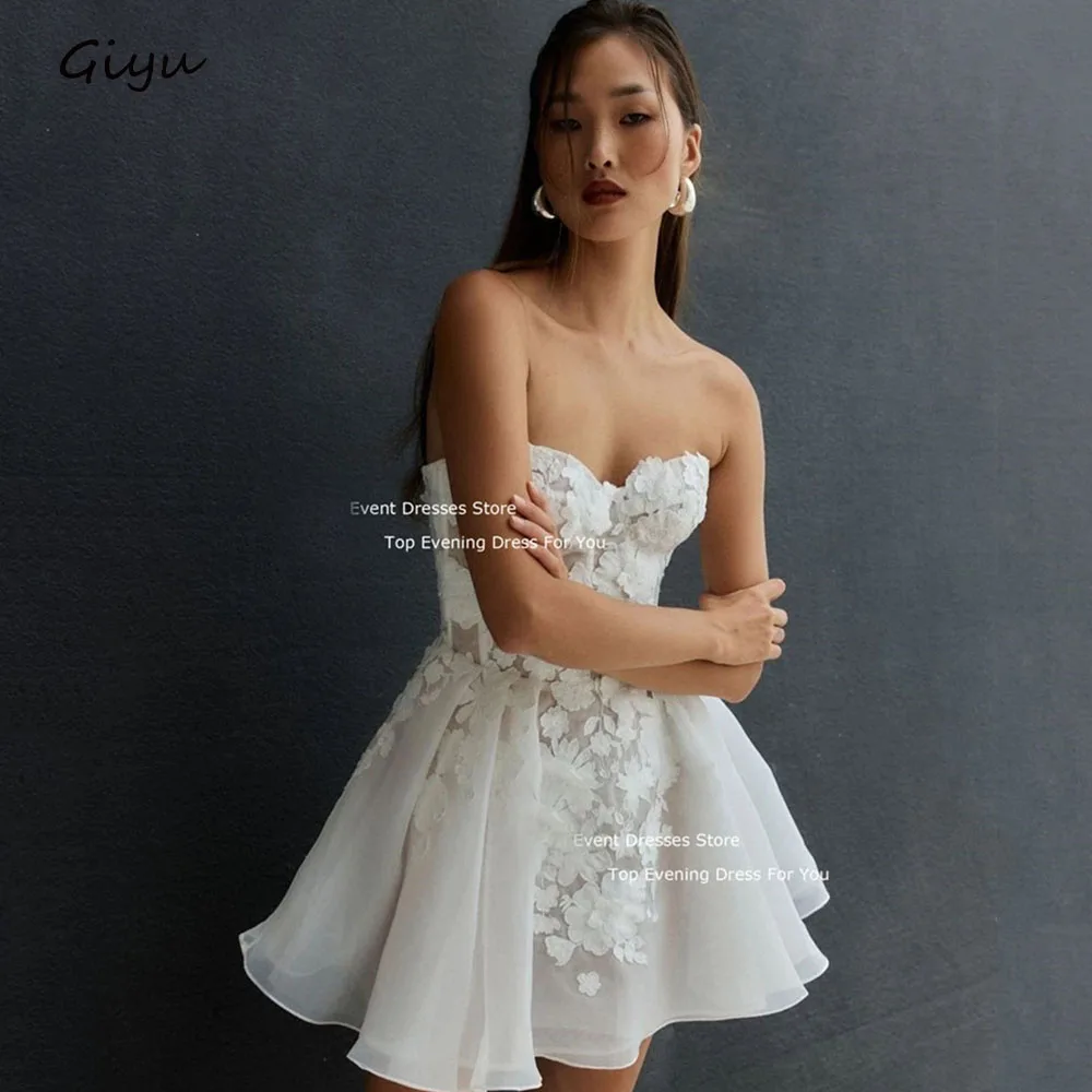 

Giyu Sexy Mini A-Line Wedding Dresses Lace Flowers Sweetheart Sleeveless Bridal Gowns Women Robe De Mariage Birthday Party Dress
